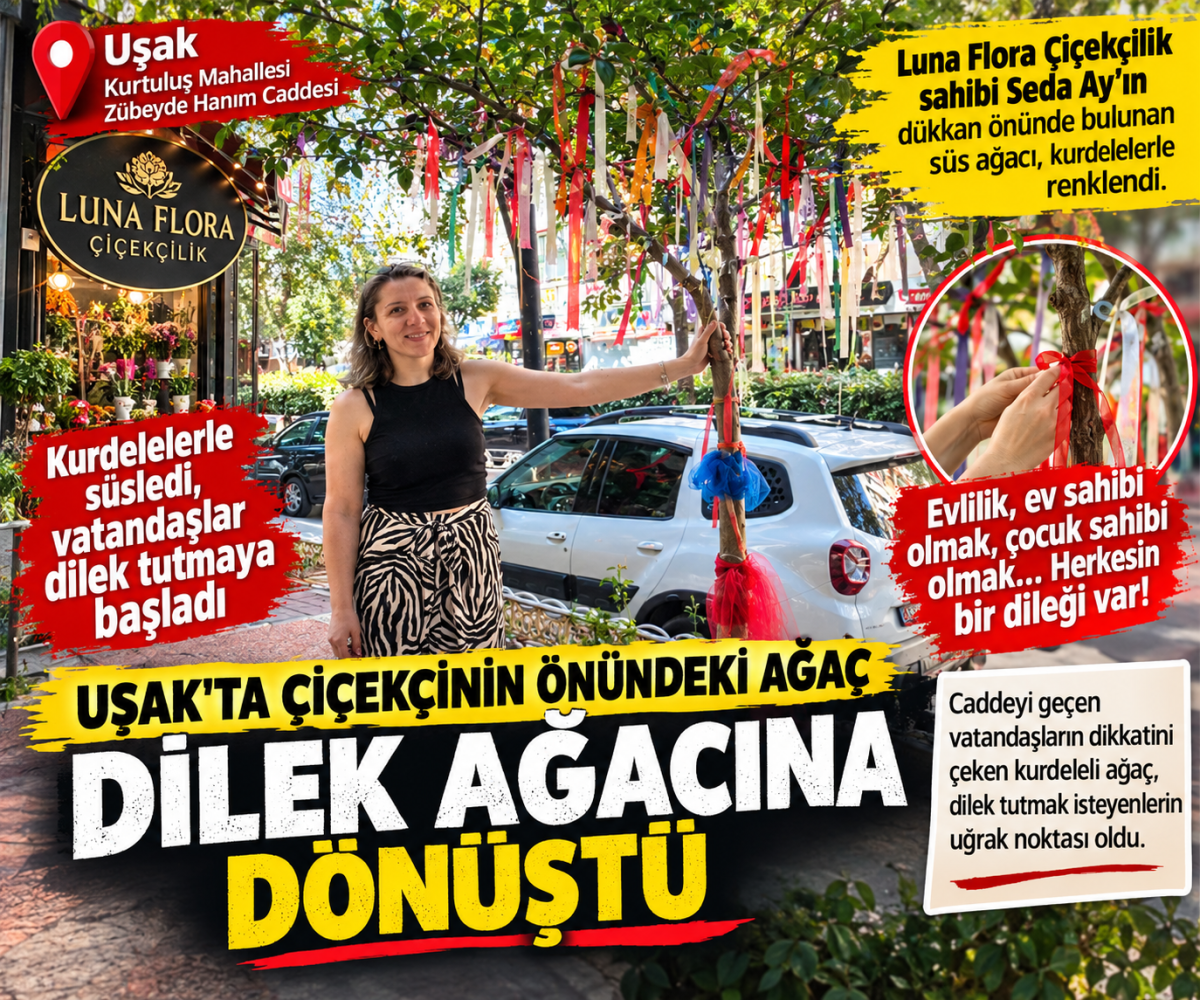 UŞAK’TA ÇİÇEKÇİNİN ÖNÜNDEKİ AĞAÇ DİLEK AĞACINA DÖNÜŞTÜ