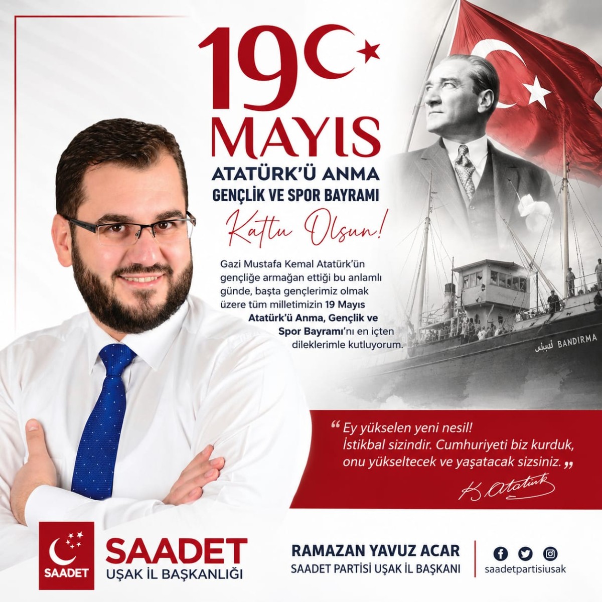 Saadet Partisi Uşak İl Başkanı Ramazan Yavuz Acar’dan 19 Mayıs Mesajı