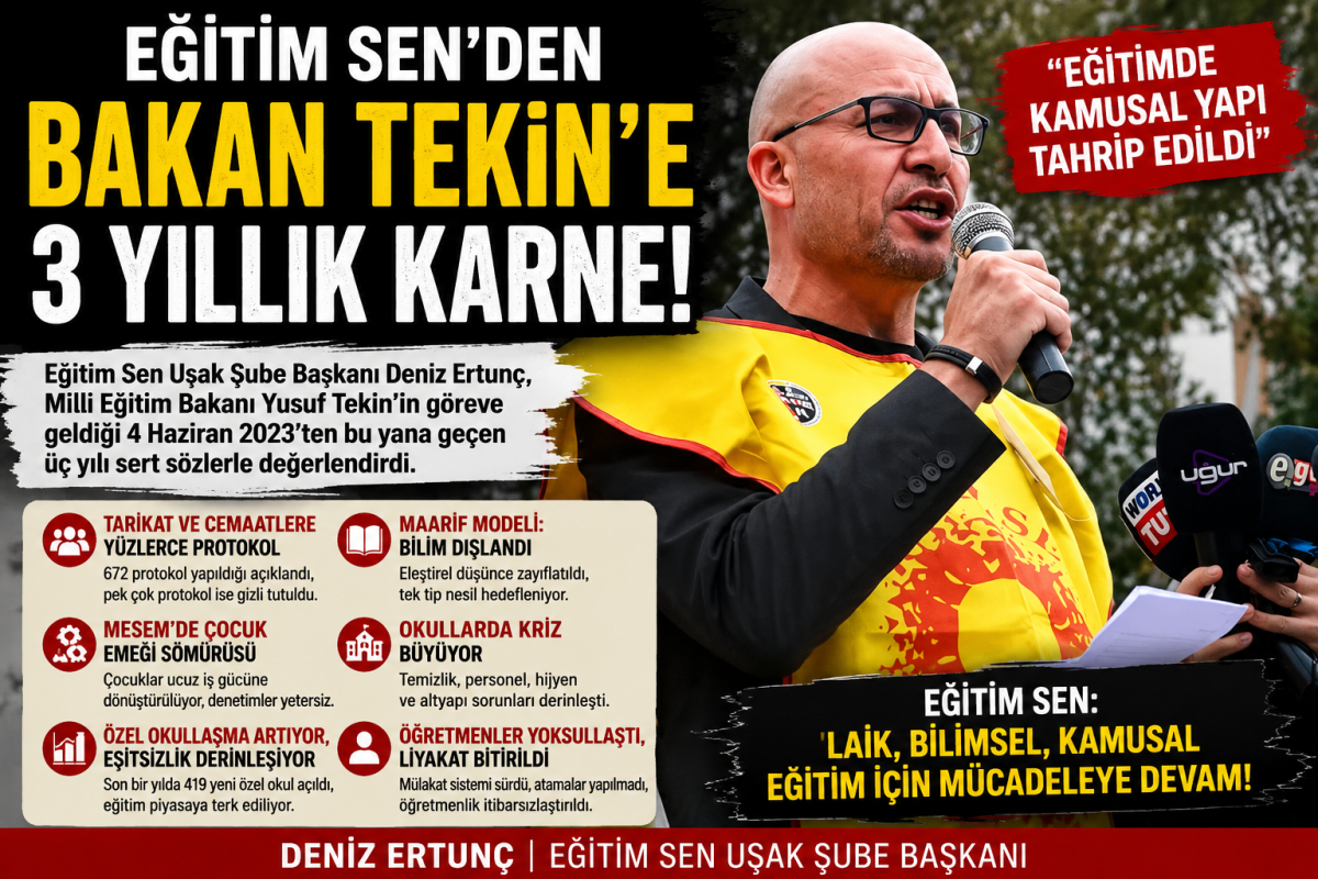   EĞİTİM SEN'DEN BAKAN YUSUF TEKİN'E 3 YILLIK KARNE: 