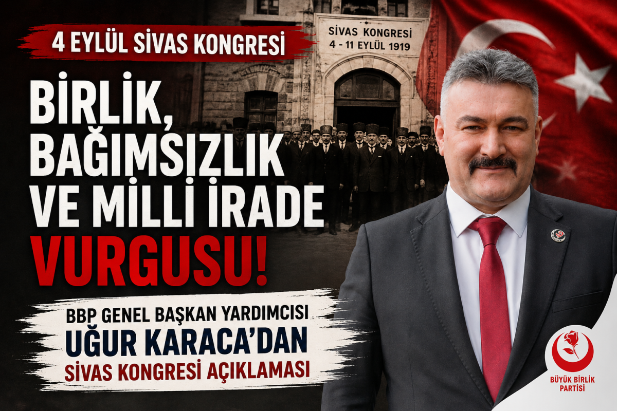 BBP Genel Başkan Yardımcısı Uğur Karaca’dan 4 Eylül Sivas Kongresi Mesajı