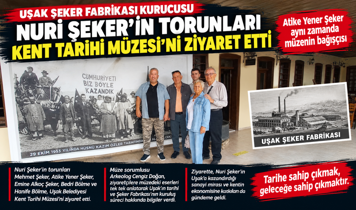 Uşak Şeker Fabrikası Kurucusu Nuri Şeker’in Torunları Kent Tarihi Müzesini Ziyaret Etti
