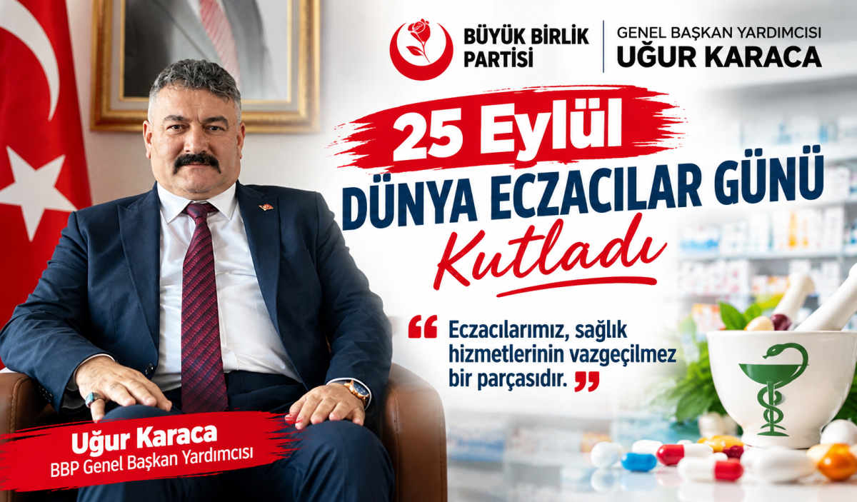 BBP Genel Başkan Yardımcısı Uğur Karaca’dan 25 Eylül Dünya Eczacılar Günü Mesajı